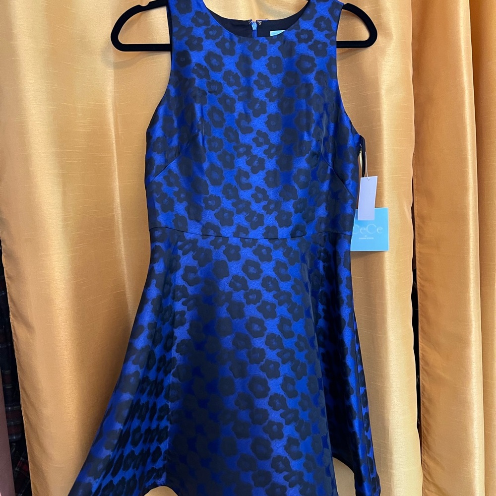 CeCe Blue Halter Fit and Flare Mini Dress